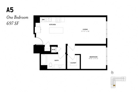 One Bedroom A5 697 SF - The Lark